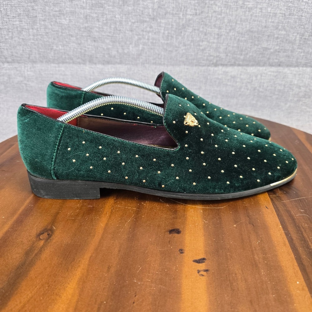 CMM Mens Green Velvet Studded Loafers Lion Head Gold Trim K01-280 Size 10 US 44
